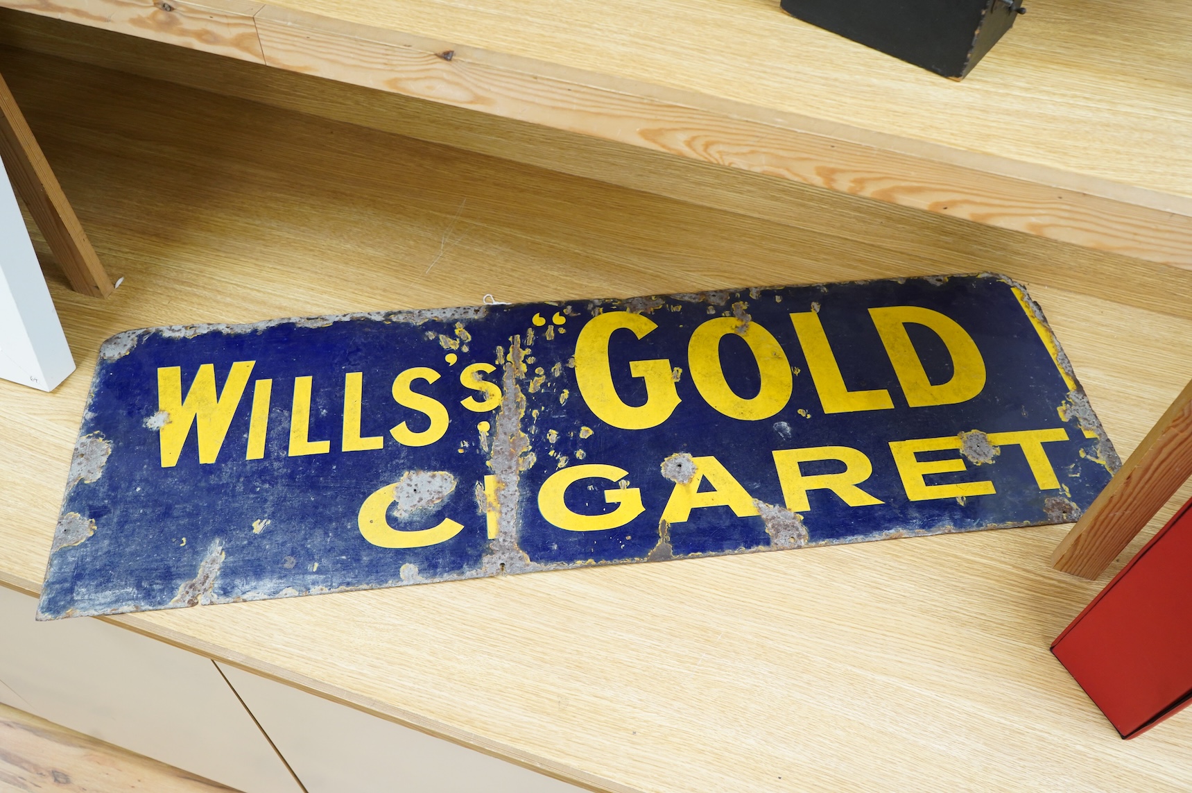 A Wills’s Gold Cigarette rectangular enamel advertising sign, 38 x 117cm